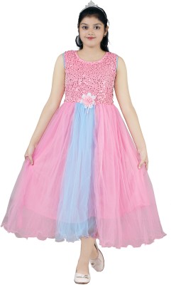 FTC FASHIONS Girls Calf Length Party Dress(Pink, Sleeveless)