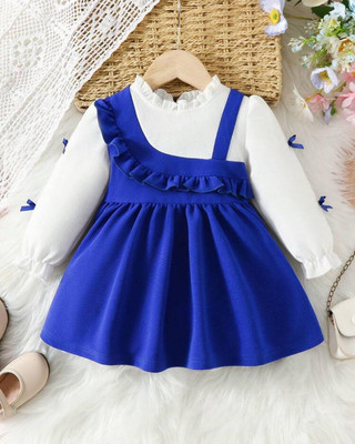 Style Connect Collection Baby Girls Midi/Knee Length Party Dress(Blue, White, Full Sleeve)