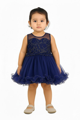 Takshak Fashion Baby Girls Below Knee Party Dress(Dark Blue, Sleeveless)