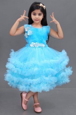 JhilikGarments Baby Girls Below Knee Festive/Wedding Dress(Blue, Sleeveless)