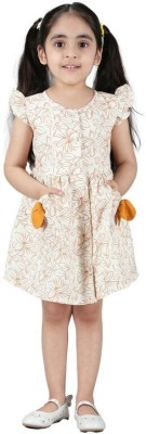TINY TWILLS Girls Midi/Knee Length Casual Dress(Beige, Short Sleeve)
