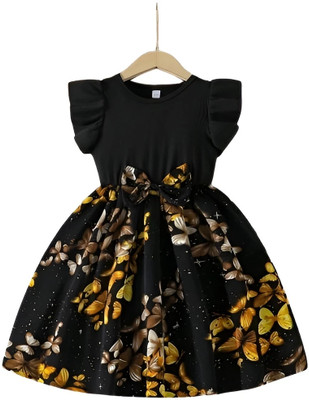 Gebet Girls Midi/Knee Length Casual Dress(Black, Short Sleeve)