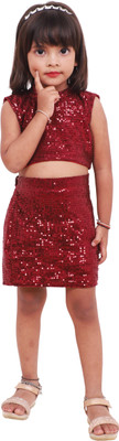 Kamb Ventures Pvt Ltd Girls Party(Festive) Top Skirt(Maroon)