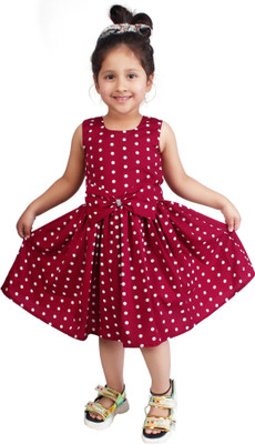 Alvastra Indi Girls Midi/Knee Length Casual Dress(Maroon, Sleeveless)
