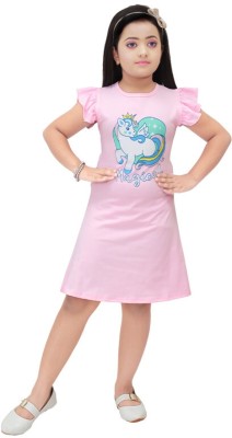 BABYDRESSES Girls Midi/Knee Length Casual Dress(Pink, Cap Sleeve)