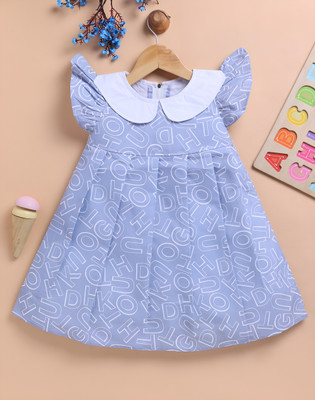 Blushh Berry Indi Girls Midi/Knee Length Casual Dress(Blue, Short Sleeve)