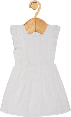 CREATIVE KID'S Girls Midi/Knee Length Casual Dress(White, Sleeveless)