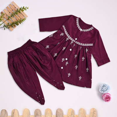 K G N DR Indi Baby Girls Midi/Knee Length Casual Dress(Purple, 3/4 Sleeve)