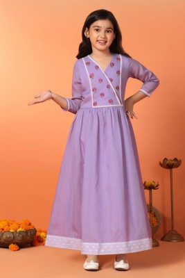 Fashion Dream Girls Maxi/Full Length Festive/Wedding Dress(Purple, 3/4 Sleeve)