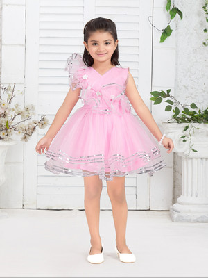 Aarika Girls Midi/Knee Length Party Dress(Pink, Sleeveless)