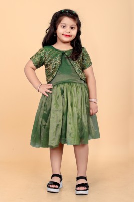 Shree fashion fab Baby Girls Midi/Knee Length Festive/Wedding Dress(Green, Half Sleeve)