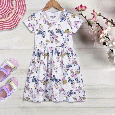 Miss & Chief Girls Midi/Knee Length Casual Dress(Multicolor, Short Sleeve)