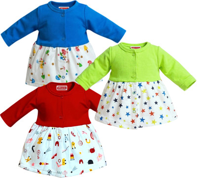 Vparents Indi Baby Girls Midi/Knee Length Casual Dress(Multicolor, Full Sleeve)