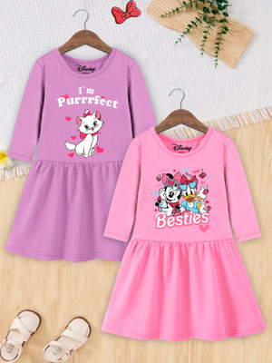 DISNEY BY MISS & CHIEF Girls Midi/Knee Length Casual Dress(Pink, Purple, 3/4 Sleeve)