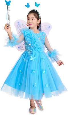 aruna creation Girls Calf Length Party Dress(Blue, 3/4 Sleeve)