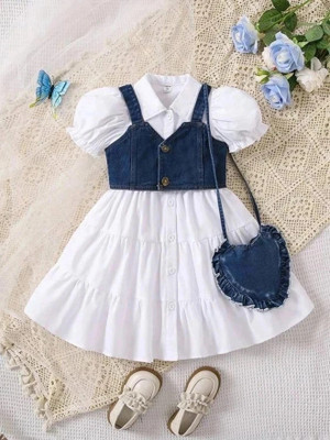 MYTEX FASHION Girls Below Knee Party Dress(White, Half Sleeve)