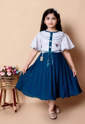 ARUNA CREATIONn Girls Midi/Knee Length Casual Dress(Blue, Half Sleeve)