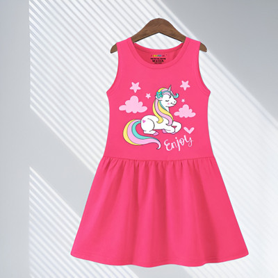Mimmy Kids Girls Midi/Knee Length Casual Dress(Pink, Sleeveless)