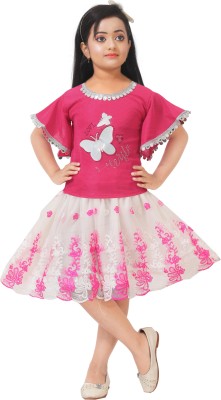 AL BAYDAR FASHION Girls Midi/Knee Length Casual Dress(Pink, Short Sleeve)