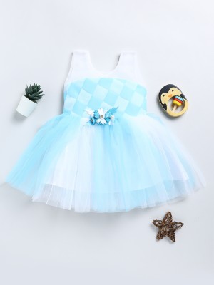 SmartRAHO Baby Girls Midi/Knee Length Casual Dress(Light Blue, Sleeveless)