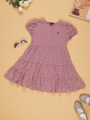 Purple United Kids Girls Midi/Knee Length Casual Dress(Pink, Short Sleeve)