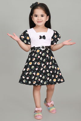 smart choice collections Girls Midi/Knee Length Casual Dress(Black, Short Sleeve)