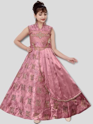 SVM FASHION Girls Maxi/Full Length Festive/Wedding Dress(Pink, Sleeveless)