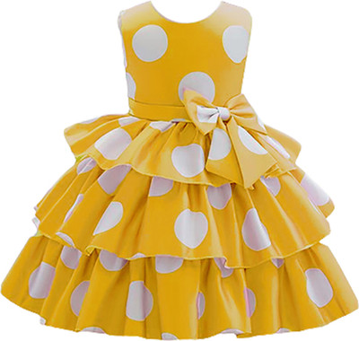 Style Connect Collection Girls Midi/Knee Length Party Dress(Yellow, Sleeveless)