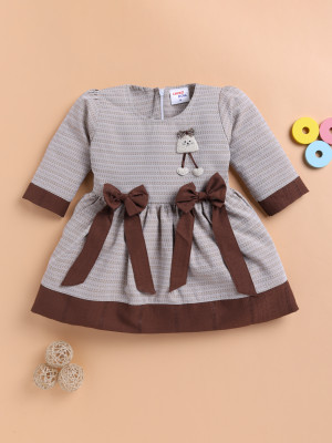 LACKii DOLL Indi Baby Girls Short/Mid Thigh Casual Dress(Brown, Grey, 3/4 Sleeve)