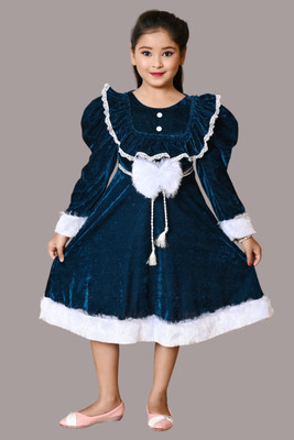 HouseOfCommon Girls Above Knee Casual Dress(Dark Blue, Full Sleeve)