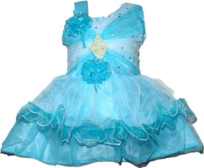 NKG FASHION Baby Girls Midi/Knee Length Festive/Wedding Dress(Blue, Sleeveless)