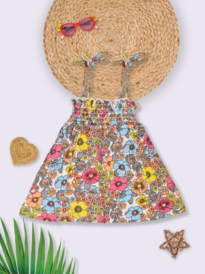 YK X Tinyo Baby Girls Midi/Knee Length Casual Dress(Multicolor, Sleeveless)