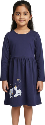 Biglilpeople Girls Midi/Knee Length Casual Dress(Dark Blue, Full Sleeve)