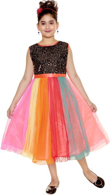 YAYAVAR Indi Girls Calf Length Casual Dress(Multicolor, Sleeveless)