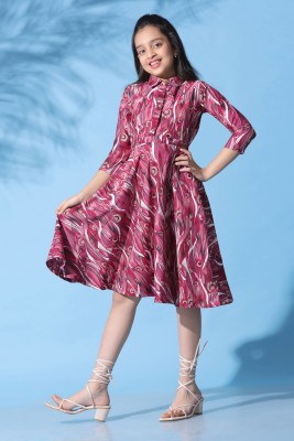 Mirrow Trade Girls Midi/Knee Length Casual Dress(Maroon, Full Sleeve)