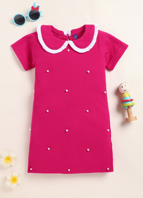 Lazy Shark Girls Midi/Knee Length Casual Dress(Maroon, Half Sleeve)