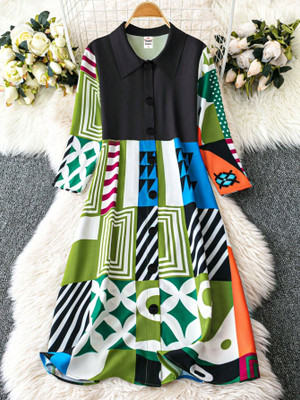 Solersun Girls Calf Length Casual Dress(Green, Short Sleeve)