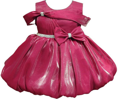 DeeVee Creations Baby Girls Midi/Knee Length Party Dress(Maroon, Sleeveless)