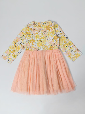 Bella Moda Girls Midi/Knee Length Casual Dress(Yellow, Full Sleeve)