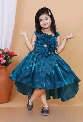 AK RAJ GARMENTS Baby Girls Below Knee Party Dress(Blue, Sleeveless)
