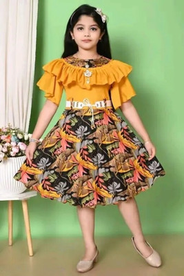 Noor Fashion World Girls Below Knee Festive/Wedding Dress(Multicolor, Short Sleeve)