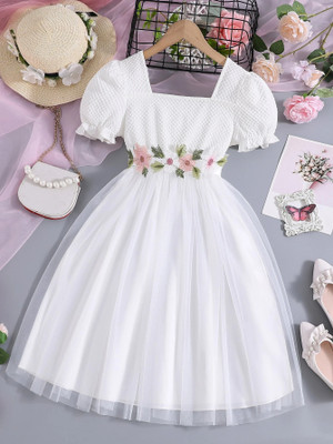 Style Connect Girls Midi/Knee Length Party Dress(White, Short Sleeve)