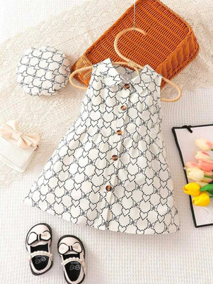 Minnat Fashion Indi Girls Below Knee Casual Dress(White, Sleeveless)