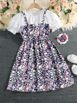 botgo Baby Girls Above Knee Casual Dress(Multicolor, Short Sleeve)