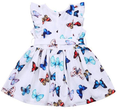 Royal View Indi Girls Midi/Knee Length Casual Dress(White, Short Sleeve)