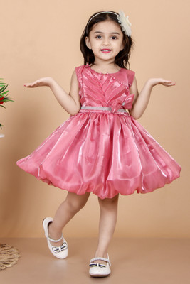bl fasshion Girls Midi/Knee Length Party Dress(Pink, Sleeveless)