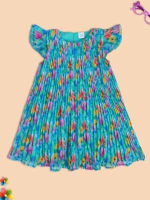 MINI KLUB Girls Midi/Knee Length Casual Dress(Blue, Cap Sleeve)