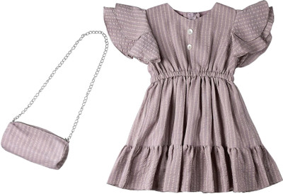 Snazzygirl Indi Girls Midi/Knee Length Casual Dress(Brown, Short Sleeve)