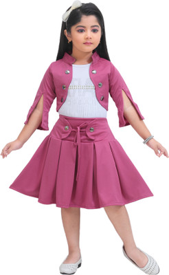 R FASHION Indi Girls Midi/Knee Length Casual Dress(Pink, 3/4 Sleeve)