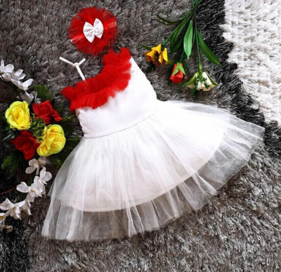 SK G AND J Baby Girls Midi/Knee Length Party Dress(White, Sleeveless)
